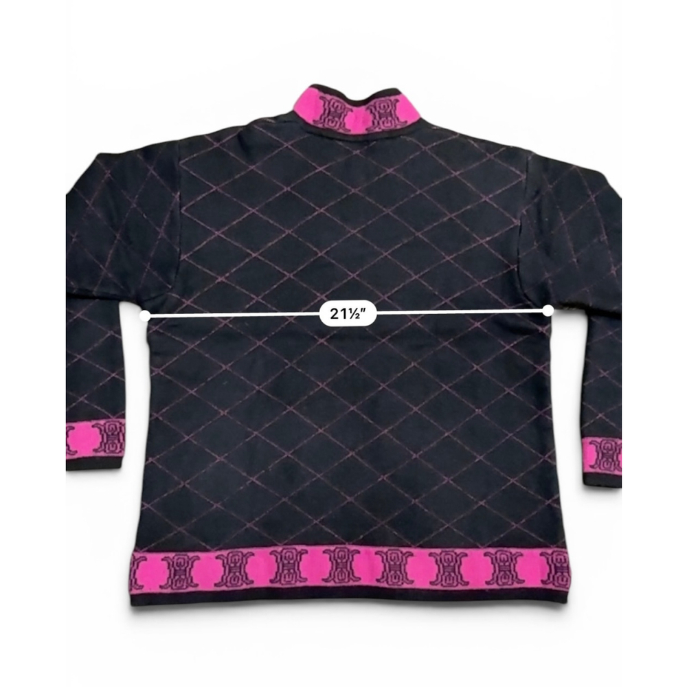 VTG RARE Celine Paris Women's Wool Sweater Argyle Mock Neck Made in Italy Sz L - Picture 9 of 12